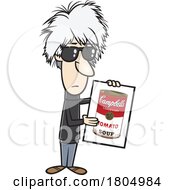 Cartoon Caricature Of Andy Warhol Holding A Canvas Of Campbells Tomato Soup
