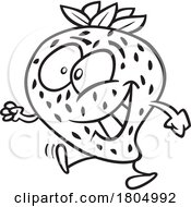 Poster, Art Print Of Cartoon Black And White Happy Strawberry Taking A Walk
