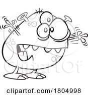Cartoon Black And White Excited Waving Monster