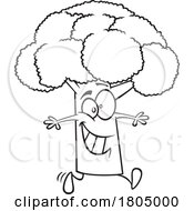 Poster, Art Print Of Cartoon Black And White Happy Broccoli Taking A Walk