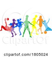 Poster, Art Print Of Soccer Female Football Women Players Silhouettes