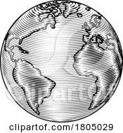 Poster, Art Print Of World Globe Earth Global Map Woodcut Planet
