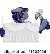 Poster, Art Print Of Panther Hammer Cartoon Mascot Handyman Carpenter