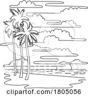 Poster, Art Print Of Palm Trees In Hollywood Beach In South Florida Mono Line Art