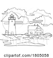 Poster, Art Print Of Race Point Light Or Lighthouse On Cape Cod Massachusetts Usa Mono Line Art
