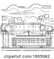 Poster, Art Print Of Streetcar Or Trolley Car In New Orleans Louisiana Mono Line Art