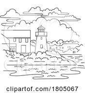 Poster, Art Print Of Hyannis Harbor Light Or Lewis Bay Lighthouse In Massachusetts Usa Mono Line Art