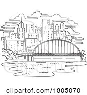 Poster, Art Print Of Fort Pitt Bridge On Monongahela River In Pittsburgh Pennsylvania Mono Line Art