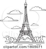 Poster, Art Print Of Eiffel Tower Or Tour Eiffel On Champ De Mars Paris France Mono Line Art