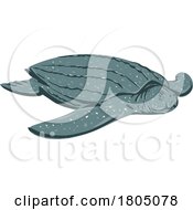 Leatherback Sea Turtle Dermochelys Coriacea Or Lute Turtle Front View WPA Art