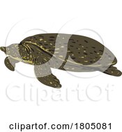 Poster, Art Print Of Asiatic Softshell Turtle Or Southeast Asian Softshell Turtle Side View Wpa Art