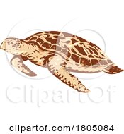 Poster, Art Print Of Hawksbill Sea Turtle Or Eretmochelys Imbricata Side View Wpa Art
