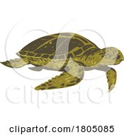 Poster, Art Print Of Green Sea Turtle Or Pacific Green Turtle Side View Wpa Art