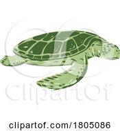 Australian Flatback Sea Turtle Side View WPA Art
