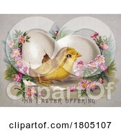 Hatching Chick With Flowers Over An Easter Offering