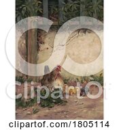 Poster, Art Print Of Mother Hen Watching Her Chicks In A Garden