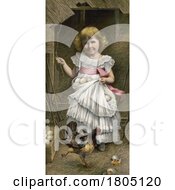 Historical Painting Of A Little Girl Gathering Eggs And Accidentally Dropping Some With Angry Hen