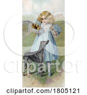 Poster, Art Print Of Little Girl Holding Chicks In A Hat And Teaching Her Dog To Be Gentle