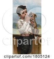 Poster, Art Print Of Boy Playing A Flute And His Dog Howling