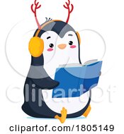 Penguin Wearing Antlers And Reading