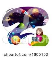 Poster, Art Print Of Girl Sitting In A Bean Bag And Learning About Outer Space