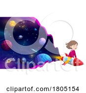 Poster, Art Print Of Girl Flying On A Rocket Through Outer Space