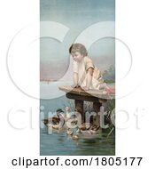 Poster, Art Print Of Little Girl Looking Down At Ducks Dangerously On The Edge Of A Dock