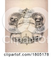 Poster, Art Print Of Diploma For An Agricultural And Horticultural Society With Livestock And A Scene Of A Church