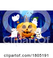Poster, Art Print Of Halloween Ghosts Partying In A Cemetery