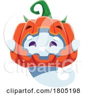 Poster, Art Print Of Cute Halloween Ghost Wearing A Jackolantern