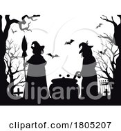 Poster, Art Print Of Silhouetted Witches With A Cauldron In A Cemetery