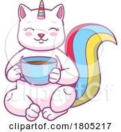 Poster, Art Print Of Unicorn Cat Holding A Cup Of Coffee Or Hot Chocolate