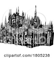 Poster, Art Print Of Black And White Sketch Of Duomo Cathedral In Milan