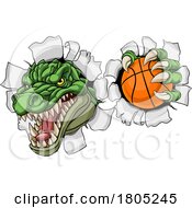 Poster, Art Print Of Crocodile Dinosaur Alligator Basketball Mascot