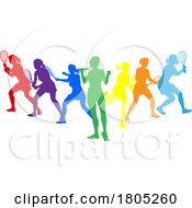 Tennis Women Female Players Silhouettes Concept