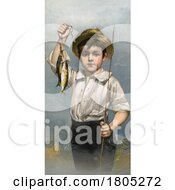 Poster, Art Print Of Boy Holding A Fishing Pole And His Catch