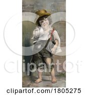 Poster, Art Print Of Boy In Tattered Clothing Eating A Piece Of Fruit