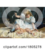 Poster, Art Print Of Girl Making Soap Bubbles For Her Baby Sibling