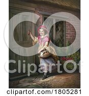 Poster, Art Print Of Girl Or Little Red Riding Hood Knocking At A Door