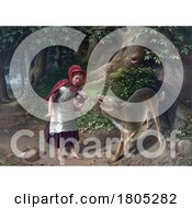 Poster, Art Print Of Girl Or Little Red Riding And A Wolf In The Forest