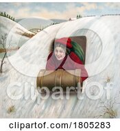 Poster, Art Print Of Young Woman Tobogganing Down A Hill