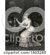 Poster, Art Print Of Young Woman Sealing An Envelope By Candle Light