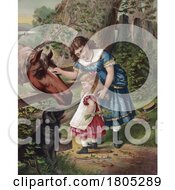Poster, Art Print Of Girl Showing Her Sister How To Pet A Horse