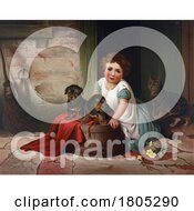 Poster, Art Print Of Girl With Puppies And A Cat