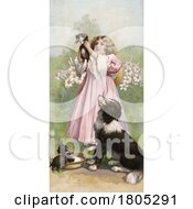 Poster, Art Print Of Girl With A Dog And Puppies
