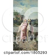 Poster, Art Print Of Girl With Her Great Dane Dog In A Garden