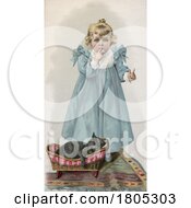 Poster, Art Print Of Girl Silently Watching A Cat Sleeping In A Basket