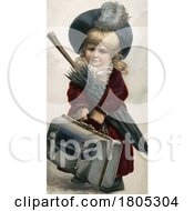 Poster, Art Print Of Girl Carrying A Travel Suitcase And Umbrella