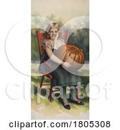 Poster, Art Print Of Girl Sitting In A Chair Holding A Pumpkin