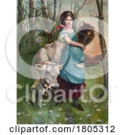 Poster, Art Print Of Dairy Farm Girl Holding A Jug Near A Cow